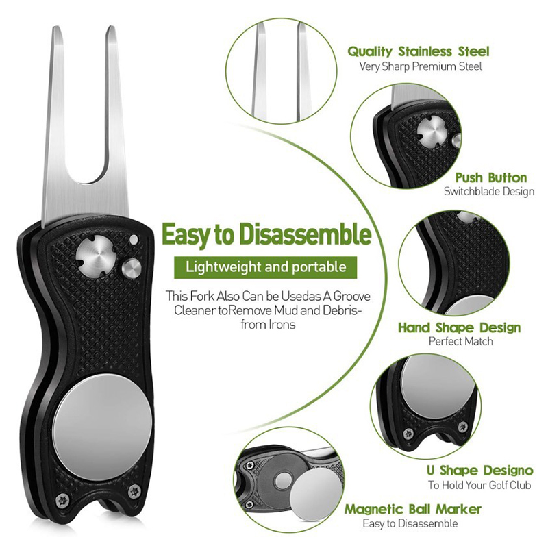Lightweight Aluminum Handle Retractable Golf Divot Tool Blank Metal Bulk Golf Divot Repair Tool With Ball Marker