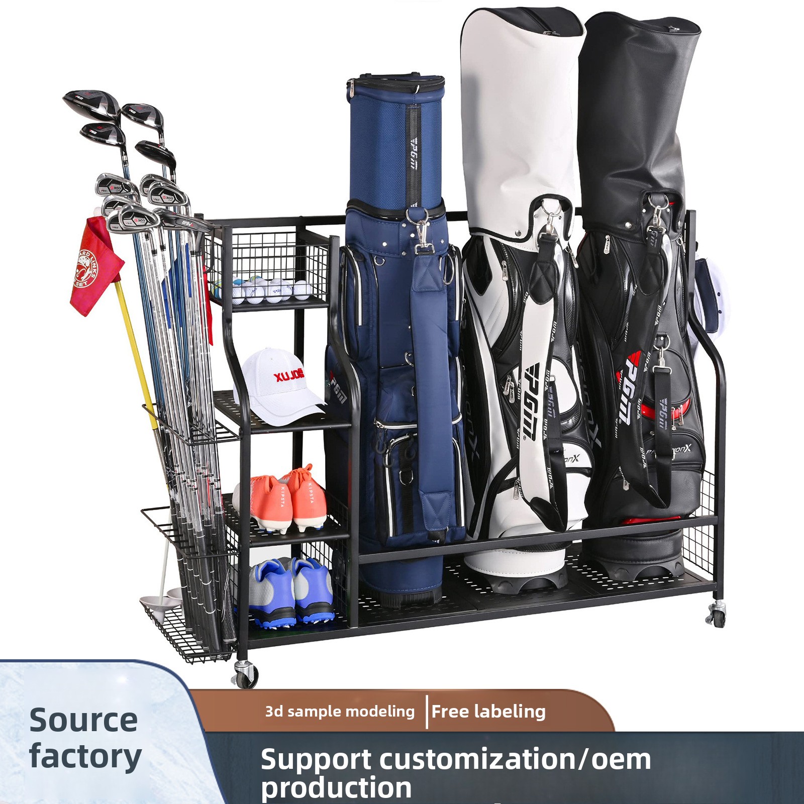 Metal Waterproof Golf Bag Storage Rack for Garage-Cross-border