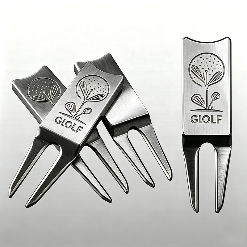 Custom Engraved Brass Golf Divot Repair Tool Metal Antique Two Prongs Golf Pitch Fork With Logo For Golfer Gift