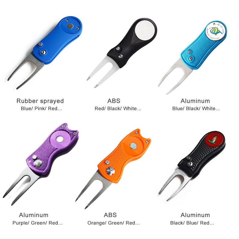 Multi Color Golf Accessories Retractable Golf Divot Repair Tool Stainless Steel Pitchfork with Custom Ball Marker