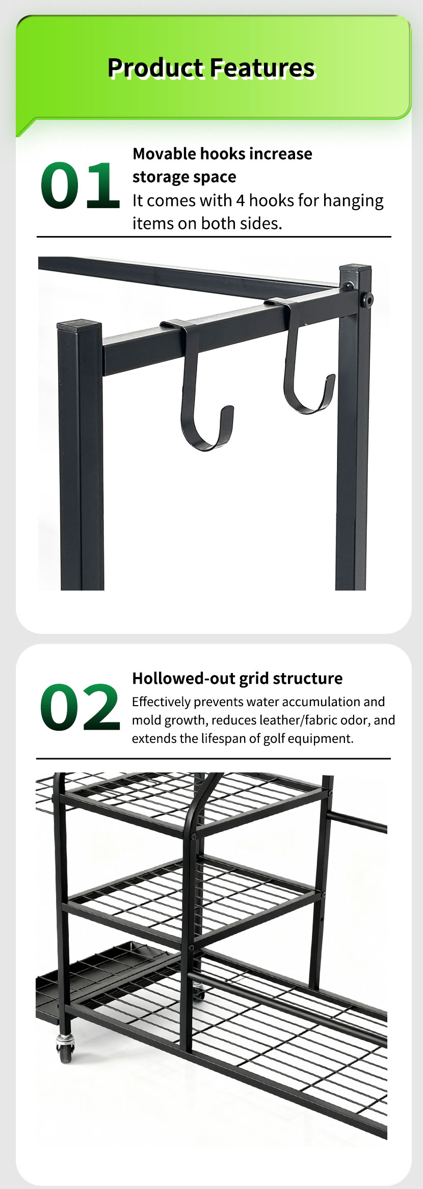 Golf Bag Club Holder Rack Accessories Shelves Ball Storage Stand Golf Bag Storage Rack for Garage