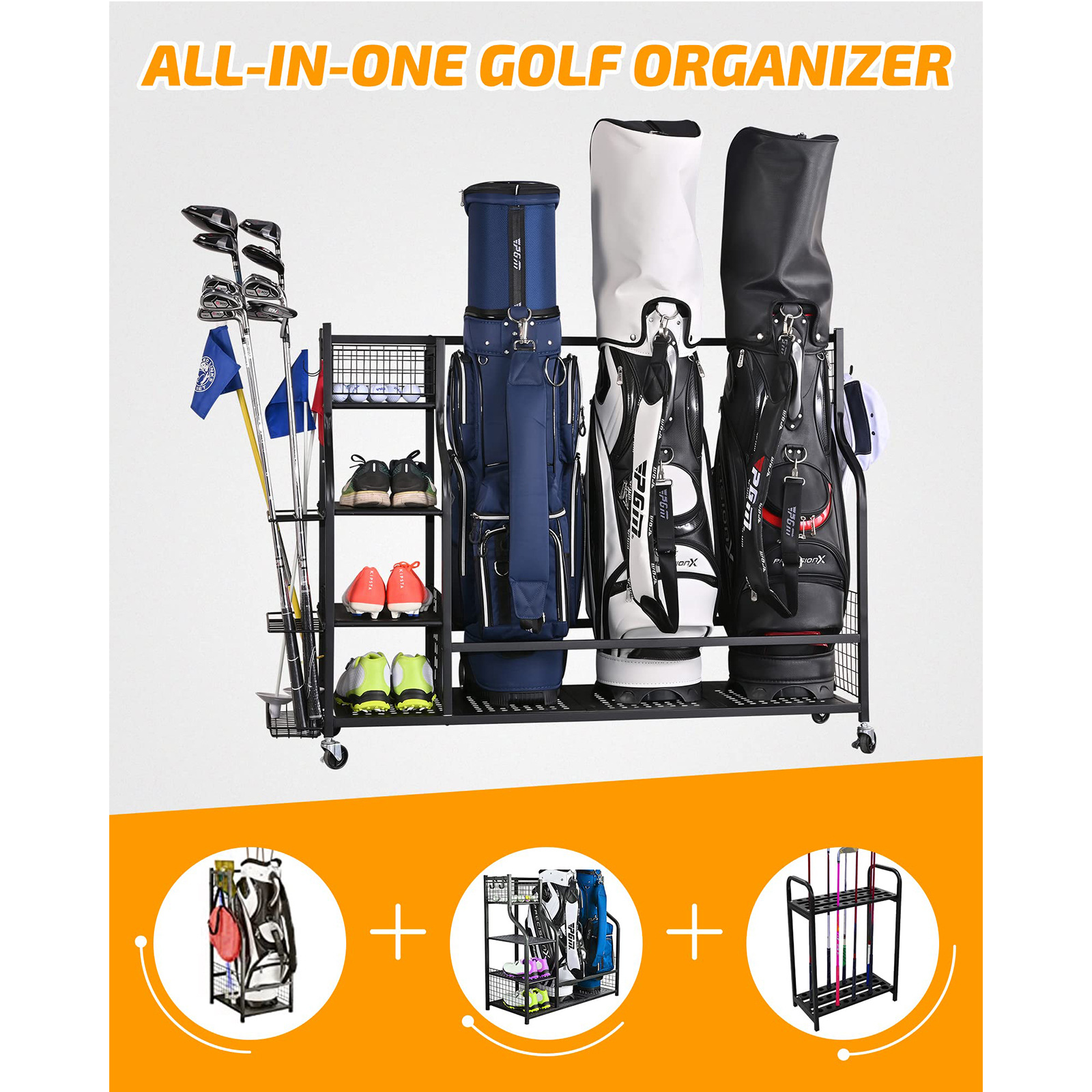 Metal Waterproof Golf Bag Storage Rack for Garage-Cross-border