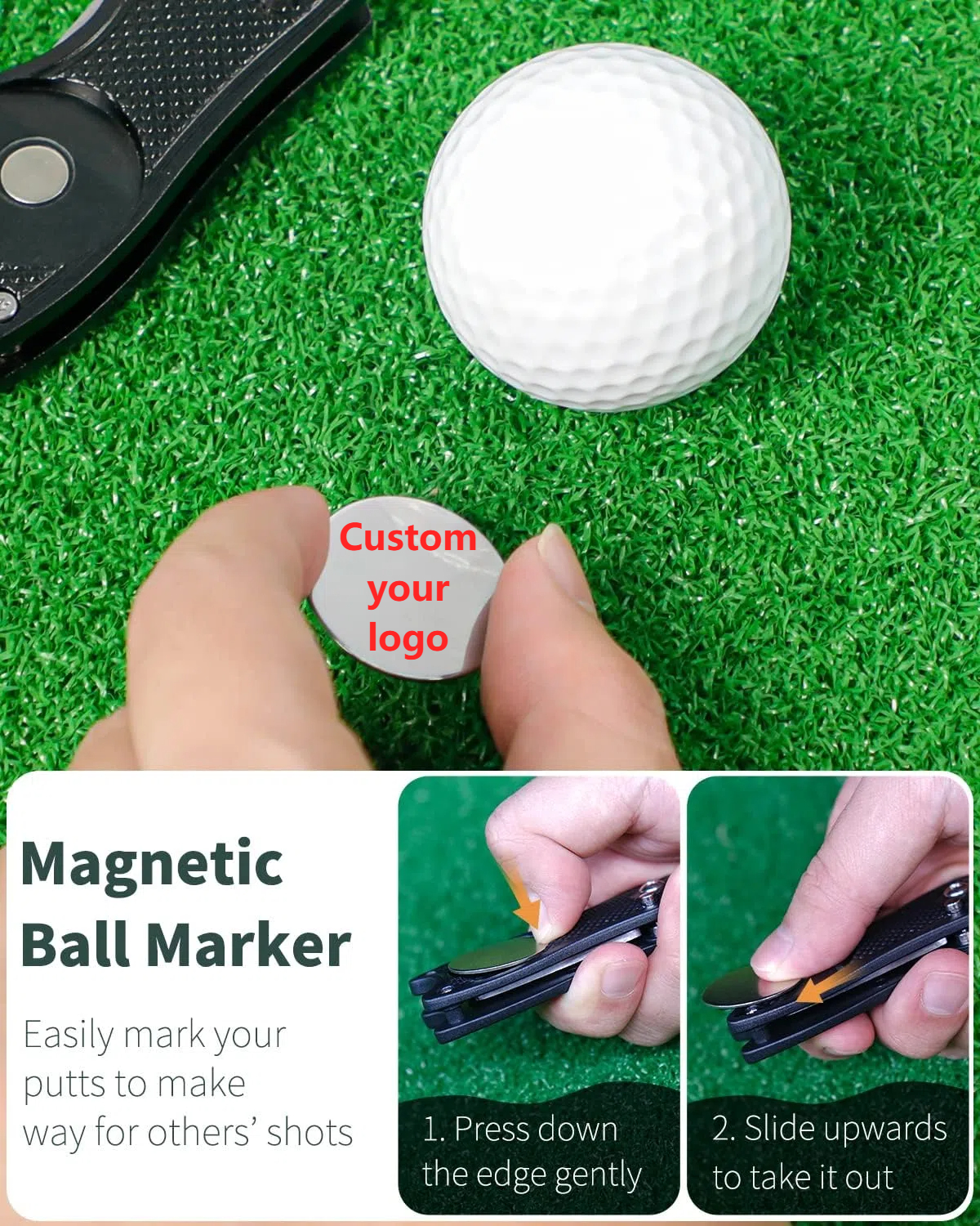 Factory Portable Golf Divot Repair Tool with Magnetic Ball Marker Foldable Design Bank Chip Hat Clip