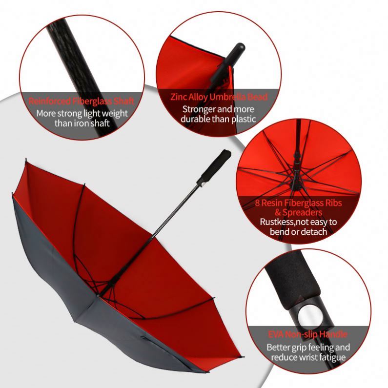 UV Protection Automatic Sun Windproof Golf Large Custom Golf Umbrella with Solar Light