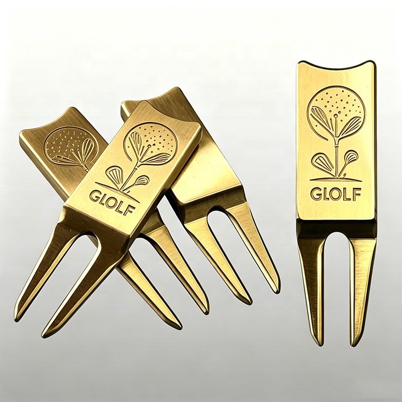 Custom Engraved Brass Golf Divot Repair Tool Metal Antique Two Prongs Golf Pitch Fork With Logo For Golfer Gift