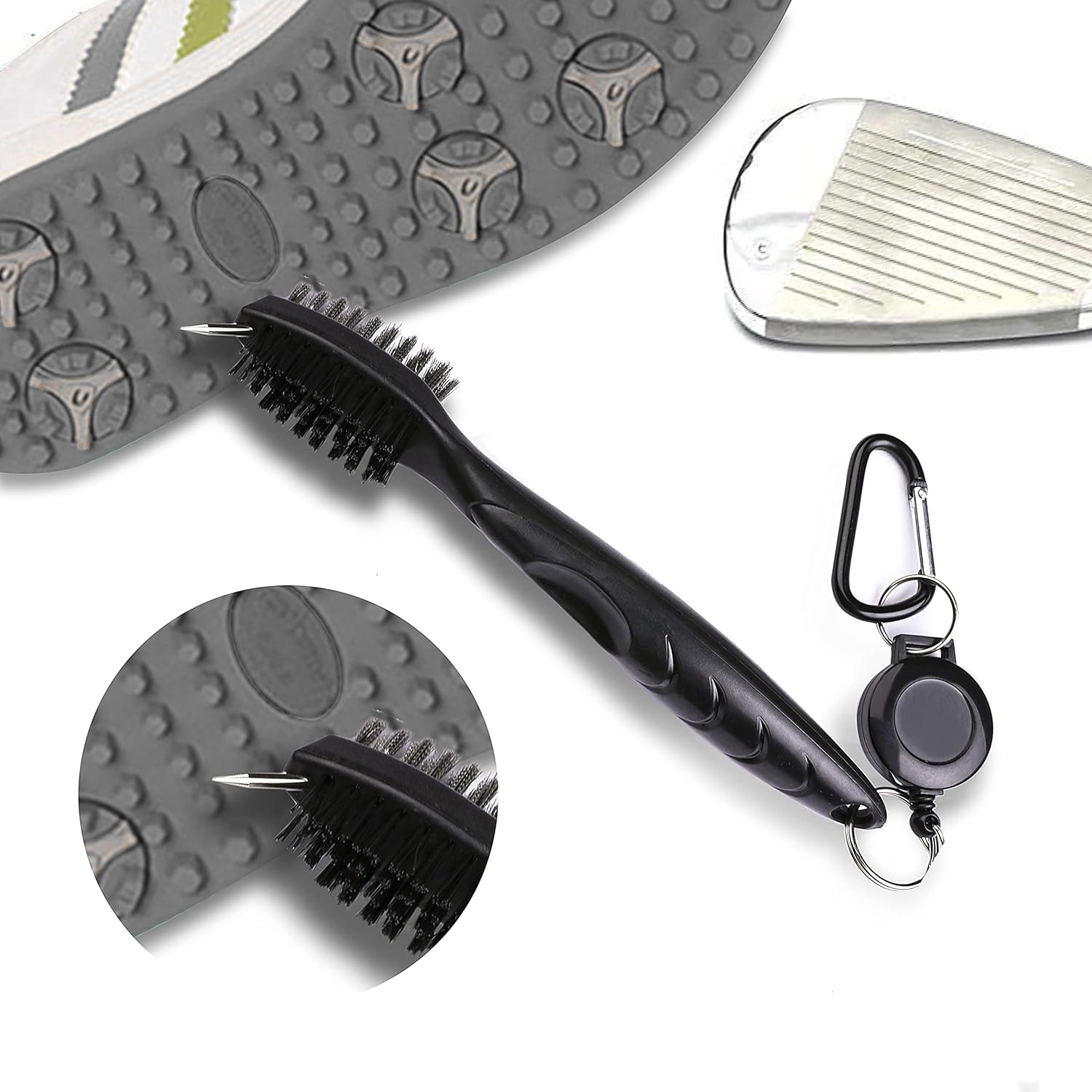 Golf Towel and Brush Set Microfiber Waffle Weave Cleaning Cloth Retractable Club Cleaner Kit Carabiner Clip Wholesale OEM