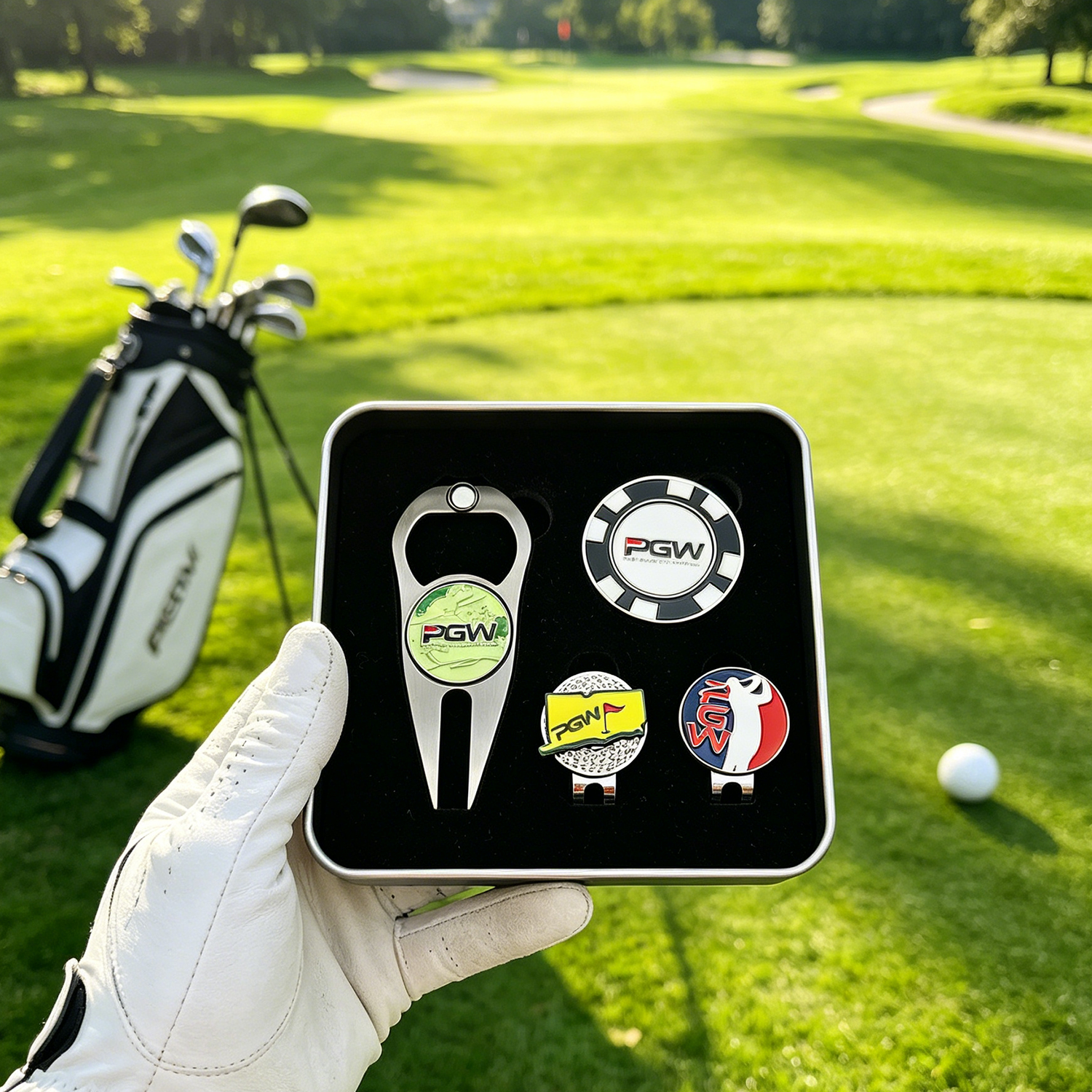 Custom Club Logo Golf Gift Set Metal Enamel Ball Markers Golf Divot Repair Tool And Golf Poker Chip Golf Accessories Set