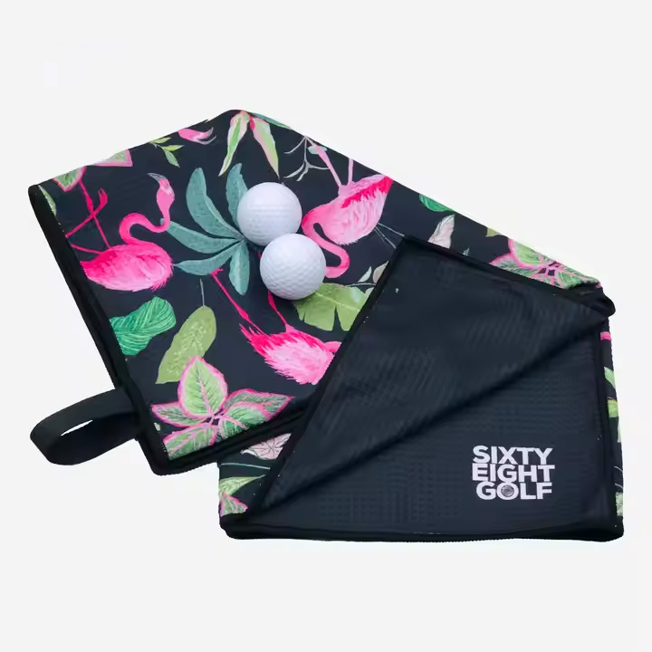 RPET Microfiber Waffle Weave Eco-friendly Sublimation Print OEM/ODM Golf Towel Wiping Golf Ball Accessories with Hook