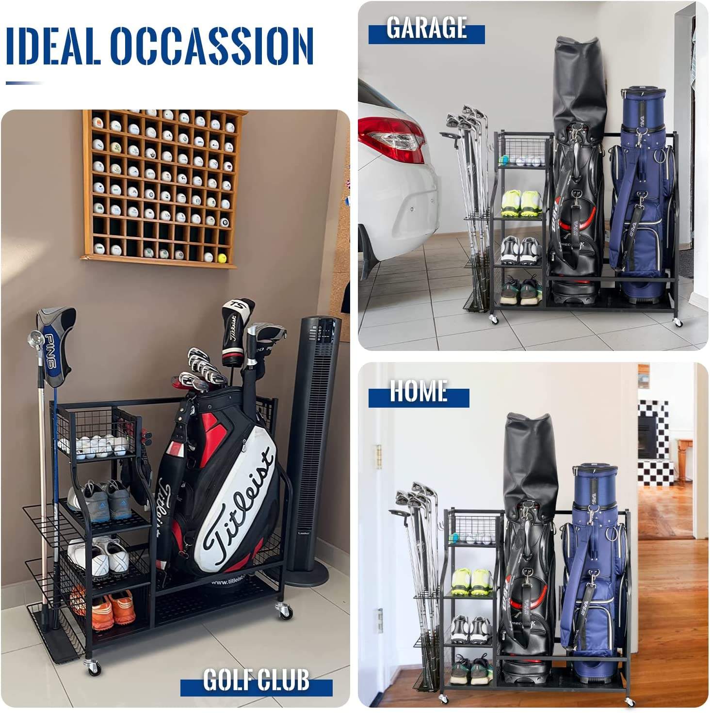Golf Storage Garage Organizer, Golf Bag Storage Stand and Other Golfing Equipment Rack, Extra Storage Rack for Golf Club