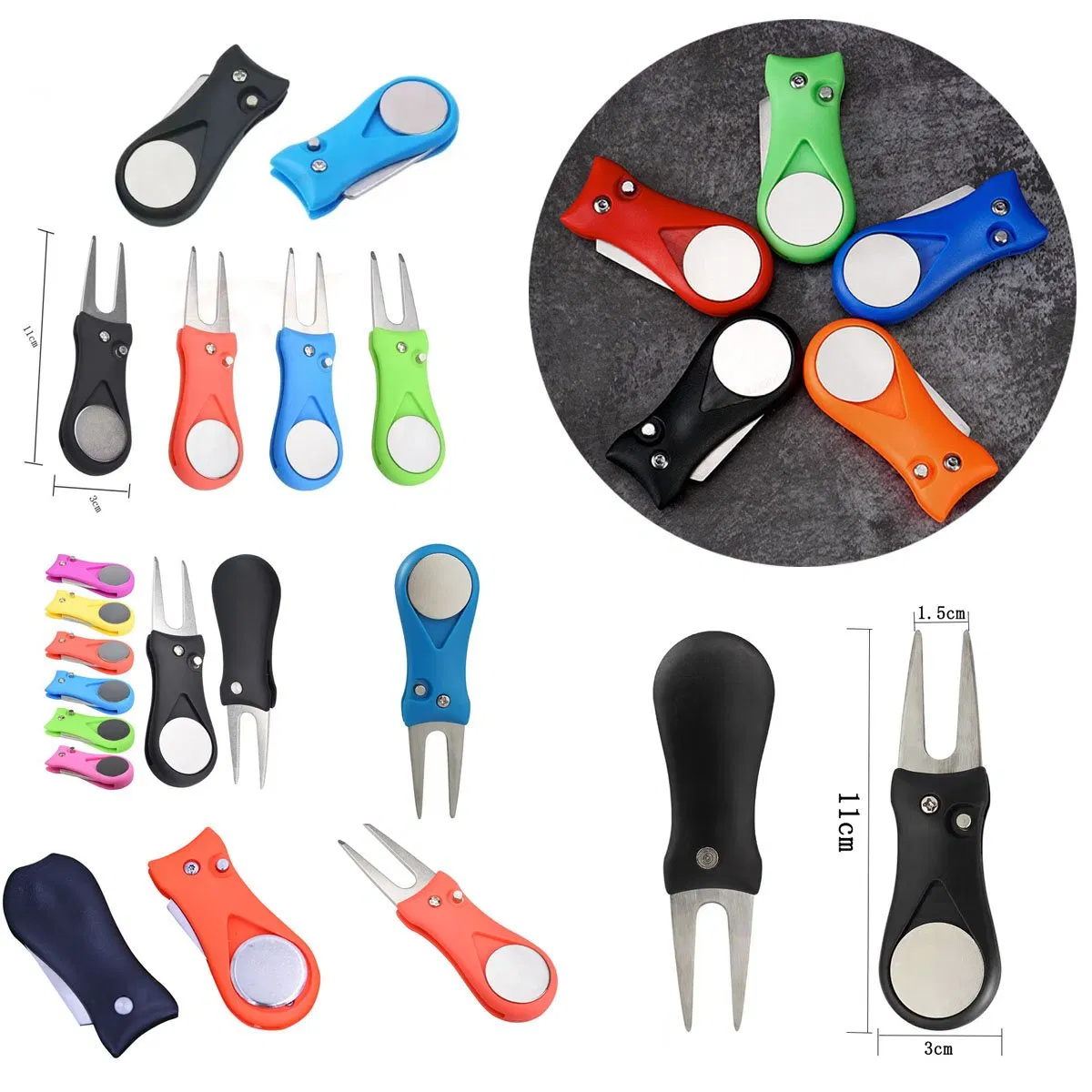 Foldable Golf Divot Repair Fork Ball Marker and Tool Accessories