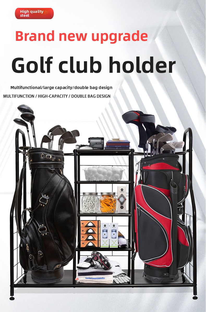 Golf Bag Storage Display Rack Metal Standing Type Non-Folding Ball Bag Rack for Golf Equipment and Tee Display 101.5x38x92.5cm