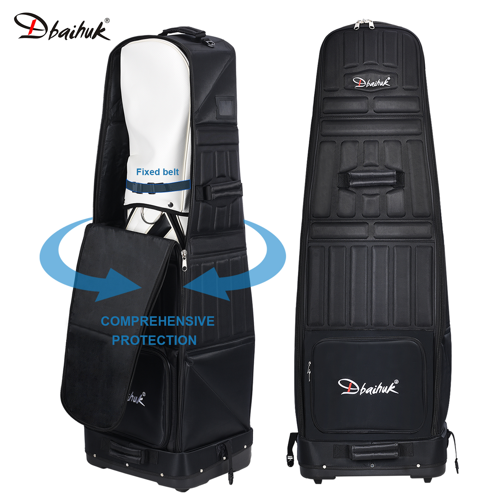 Dbaihuk Foldable Hard-Shell EVA Black Golf Travel Bag Wheels Durable Club Storage Protection Case | All-in-One Accessory Set