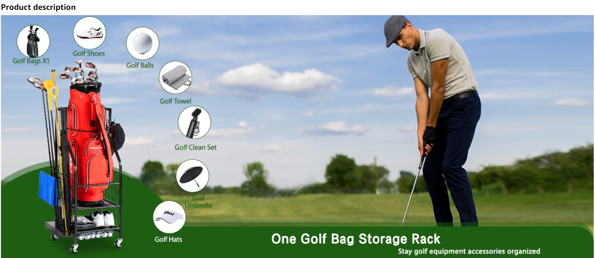 SIMPLY Perforated Aluminum Wire Golf Bag Storage Rack with Wheels for Clubs Storage Rooms & Basements