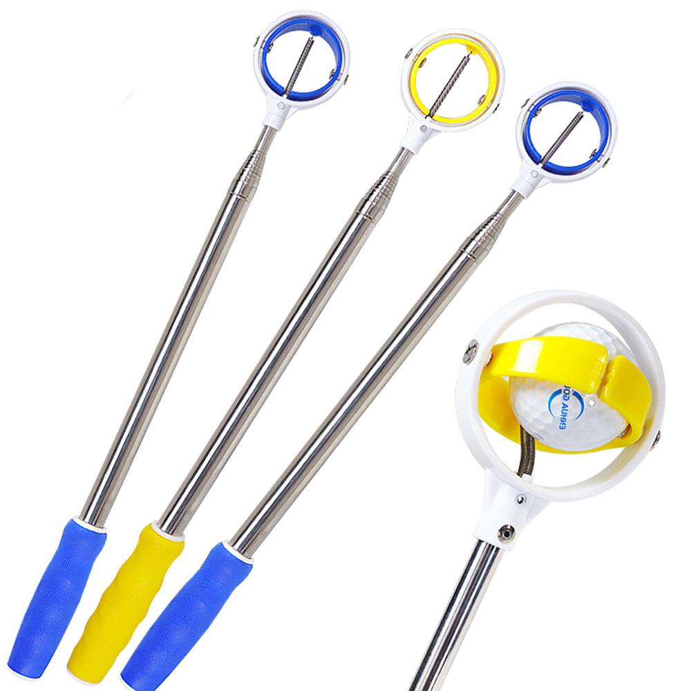 Best-Selling Passen Portable Telescopic Golf Ball Retriever Spring-Loaded Design Stainless Steel Rubber Construction Blue/Yellow