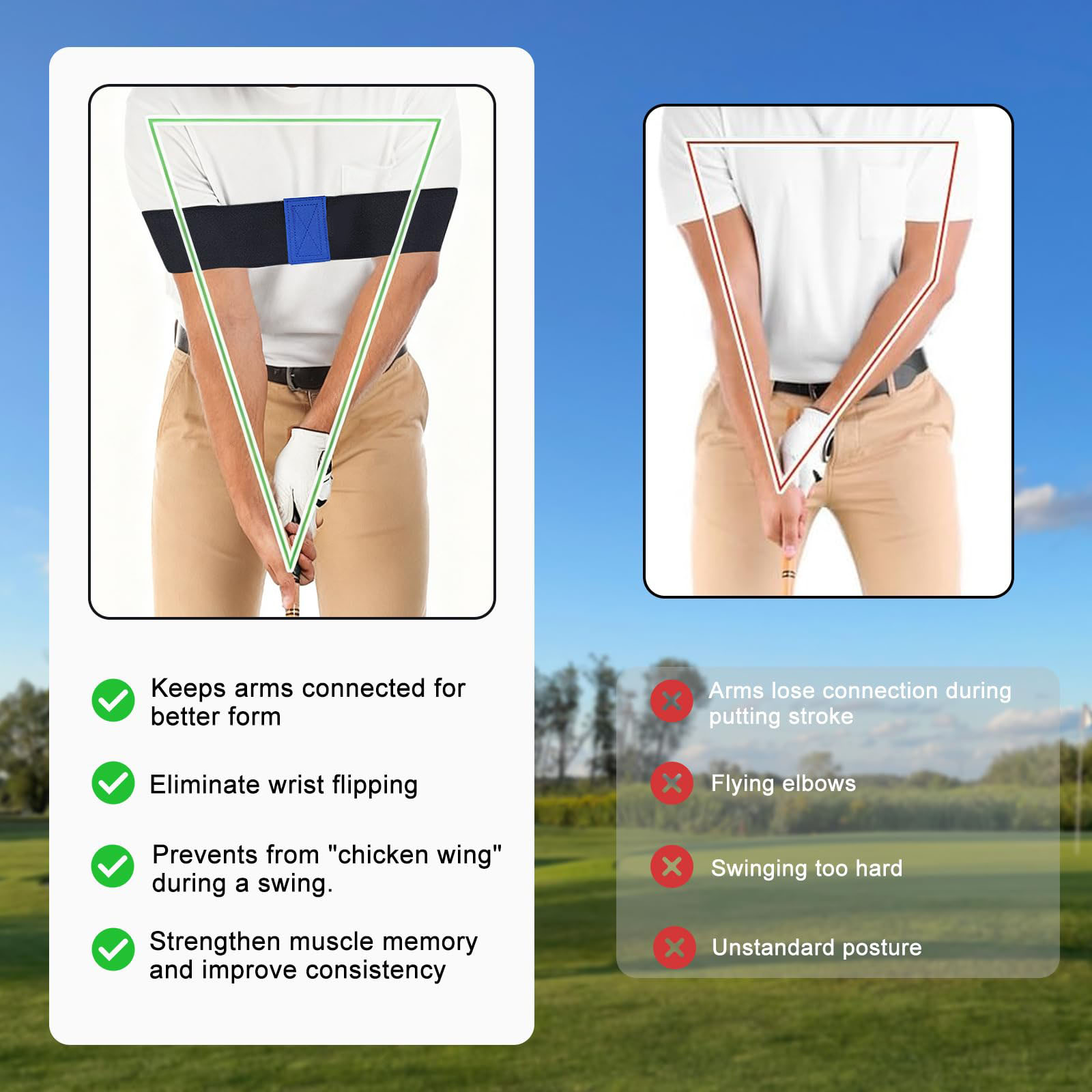 Golf Training Kit with Arm Band Golf Swing Training Aid to Correct Wrist Angle and Develop Muscle Memory for Beginner Golfers