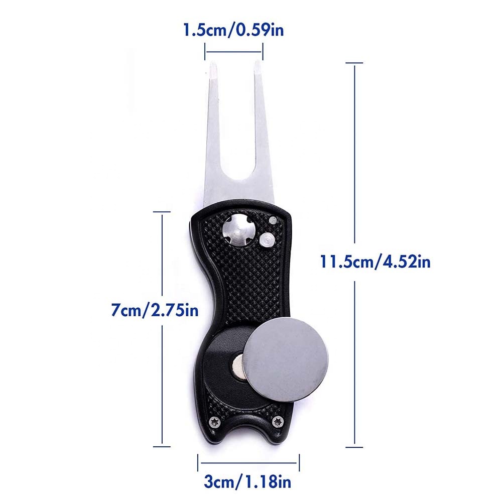 Custom Logo 25mm Ball Marker Foldable Golf Divot Repair Tool Multi Colors Metal Aluminum Handle