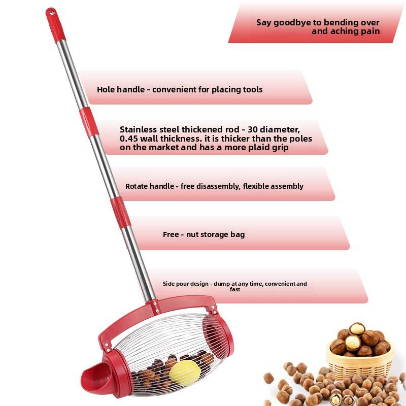 Industrial Grade Stainless Steel Inverted Nut Collector Walnut Picker Chestnut Golf Ball Retriever OEM Ergonomic Tool