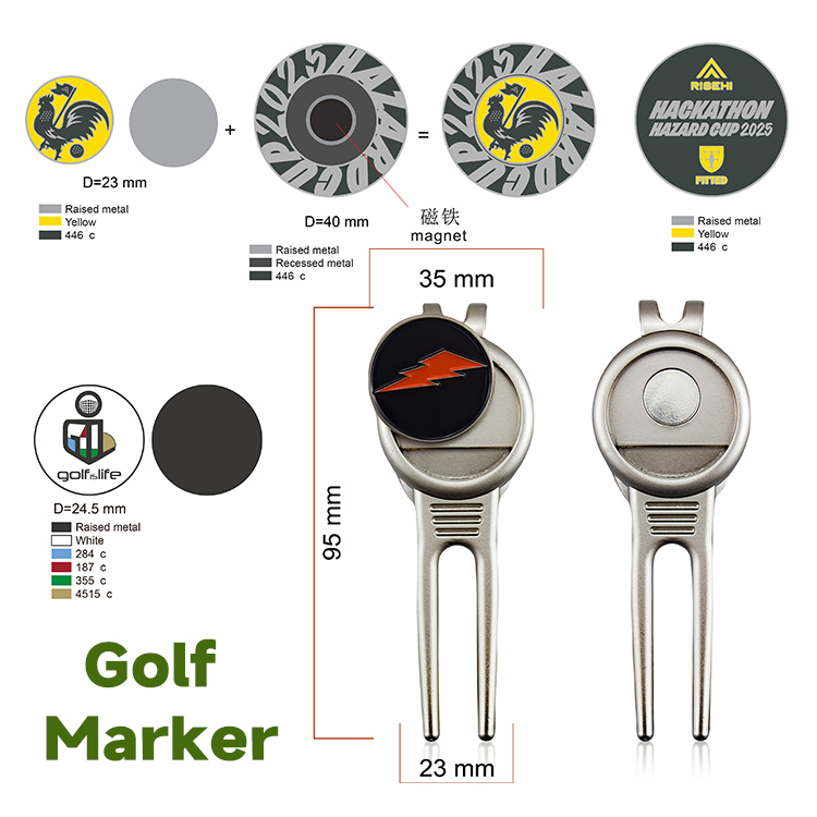 Pitch Mark Integrated Magnetic Putting Aid Golf Ball Marker Fork Alignment Tool Divot Repair Tool