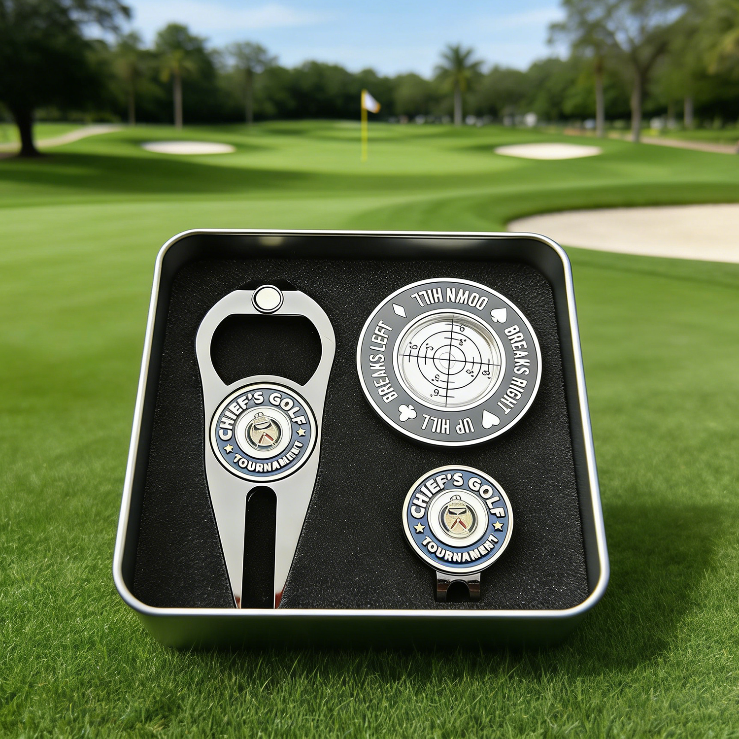 China Wholesale Golf Gift Set Factory Selling Divot Repair Tool Metal Customized Ball Marker New Type Golf Poker Chips