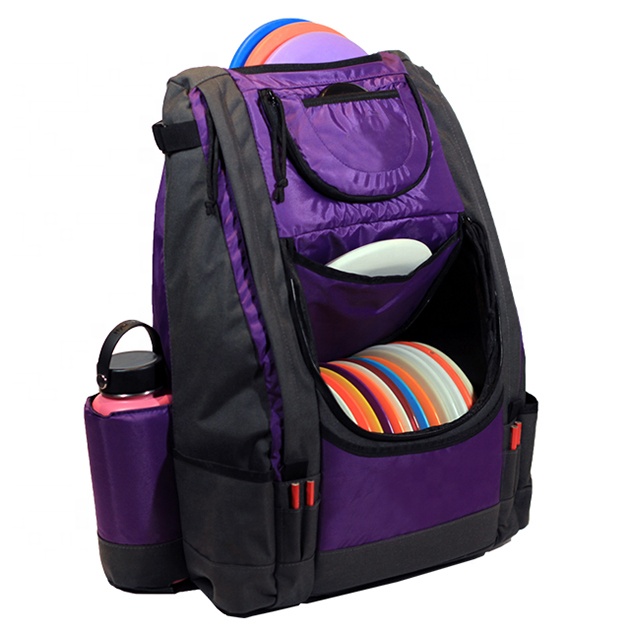 Trendy Chic Red Black Waterproof 1823 Disc Golf Bag Organization With Large Extra Upper Pouch and Insulated Water Bottle Pocket