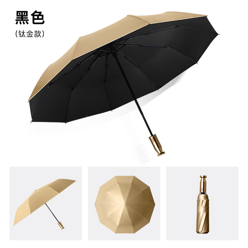 Luxury Large Automatic Open Golf Umbrella Golden Coated Fiberglass Windproof Compact Custom Logo Printed for Sun Protection