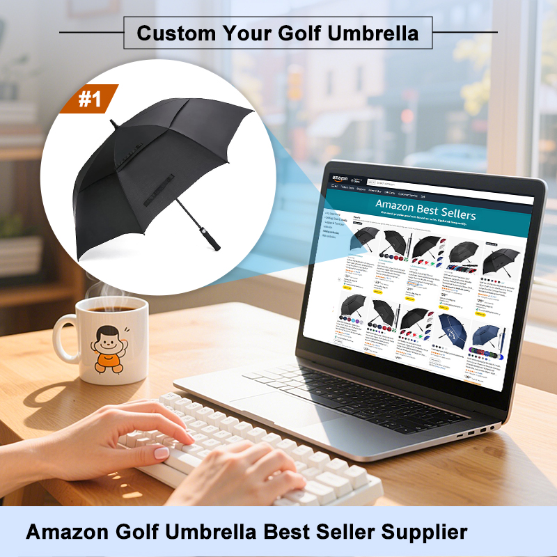 High Quality Auto Open Fiberglass Double Layer Big Vented Custom Strong Storm-proof Windproof Joint Design Golf Umbrella Logo