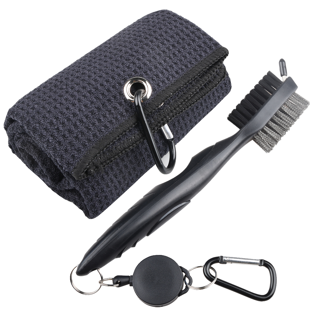 40x60cm Golf Towel With Hook 5 Colors Microfiber Duty Clip Carabiner Accessories Equipped with a Double-sided Cleaning Brush