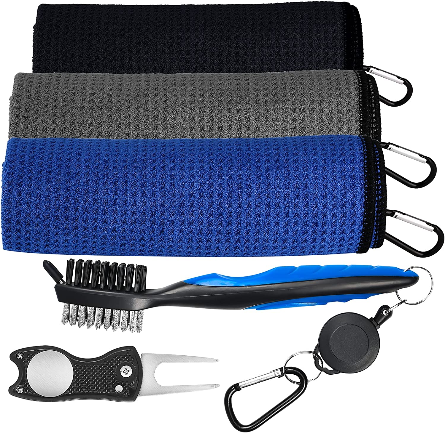Factory Direct Golf Towel Set Microfiber Waffle Golf Towel Brush Tool Set Cleaning Accessories Golf Towel