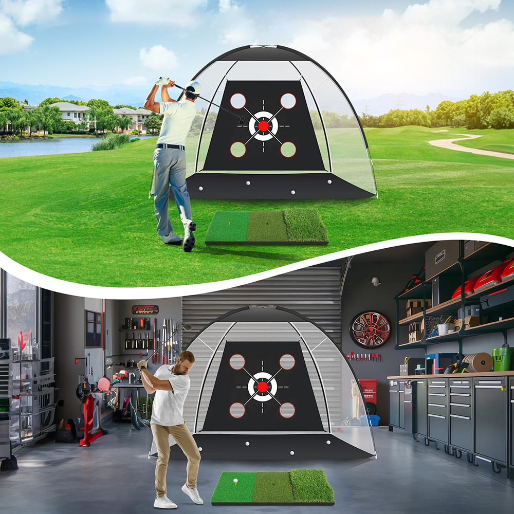 Factory Wholesale Cross-border Golf Swing Trainer Practice Net 3m Indoor With Hitting Pad Set Polyester Fiber