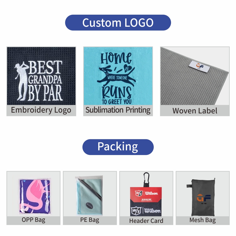 Embroidered Waffle Golf Accessories Golf Towel Magnet for Golf Towel With Cleaning Brush