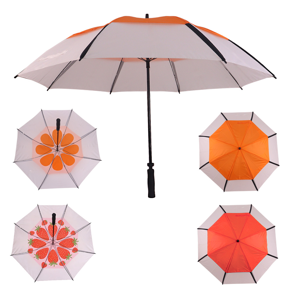 Color Block Dual-Layer Appearance Transparent Golf Umbrella, Windproof Straight Umbrella with Custom Logo for Sun &amp; Rain