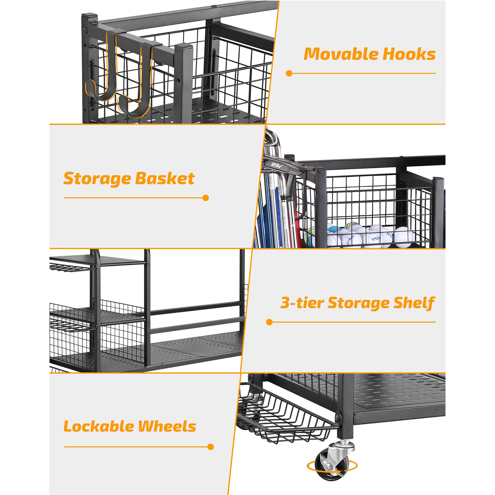 Metal Waterproof Golf Bag Storage Rack for Garage-Cross-border