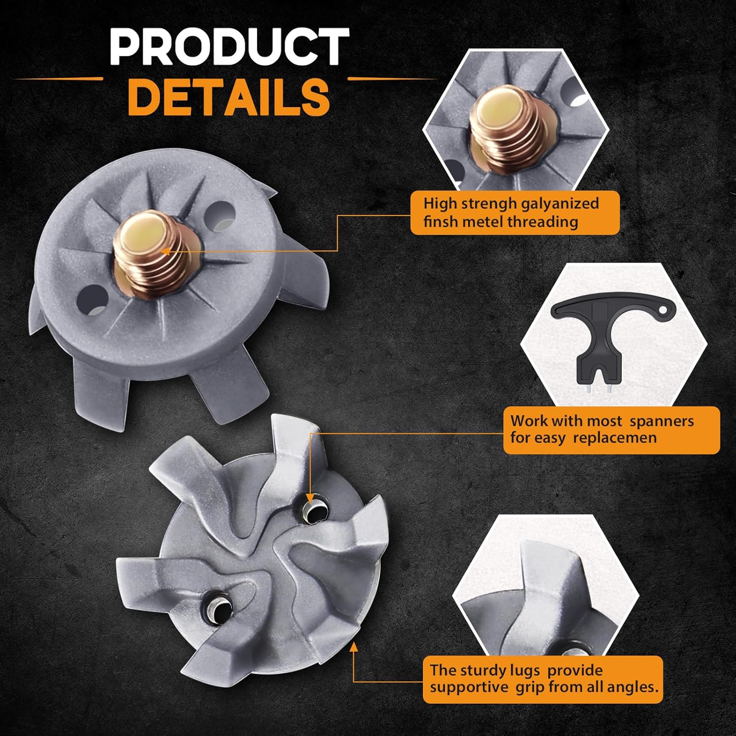 Professional Golf Shoe Spikes Set Quick-Lock Golf Cleats with Removal Tool High Traction Metal Golf Spikes for Golf Course