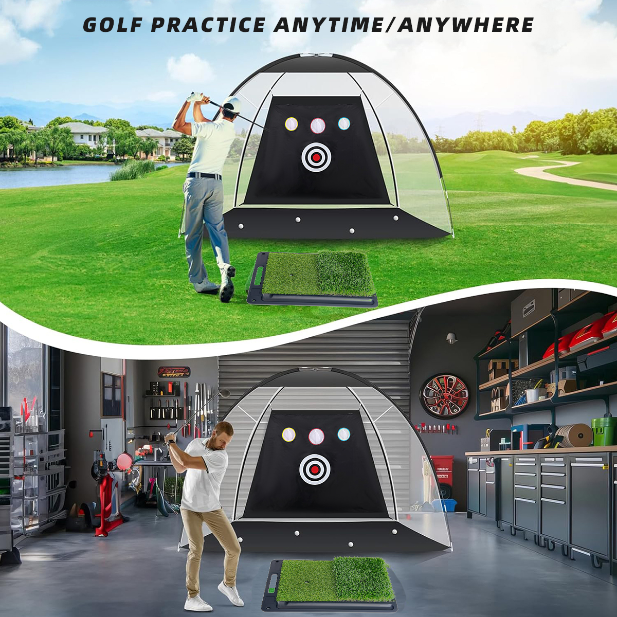 10x7ft Golf Hitting Net Non-Slip Heavy-Duty Base For Indoor/Outdoor Training Swing Driving Chipping Practice Backyard Hitting