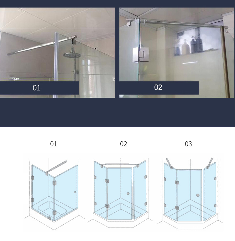 800-1200mm Bathroom Glass Support Bar Beveled Clip Shower Accessories