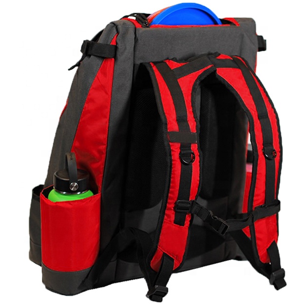 Trendy Chic Red Black Waterproof 1823 Disc Golf Bag Organization With Large Extra Upper Pouch and Insulated Water Bottle Pocket