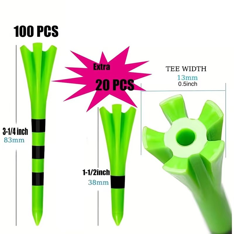 HOFA Plastic Golf Tees 3 1/4 Inch (83mm) 5 Prongs Stability Design Multi-Color Print Custom Logo Unbreakable Long Golf Tees