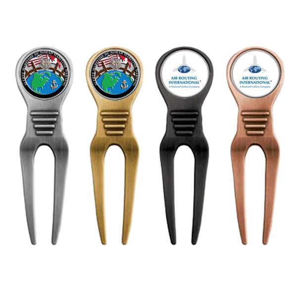 Factory Wholesale Zinc Alloy Golf Divot Tool Pitch Forks Golf Divot Repair Tools Blank Metal Ball Marker OEM logo