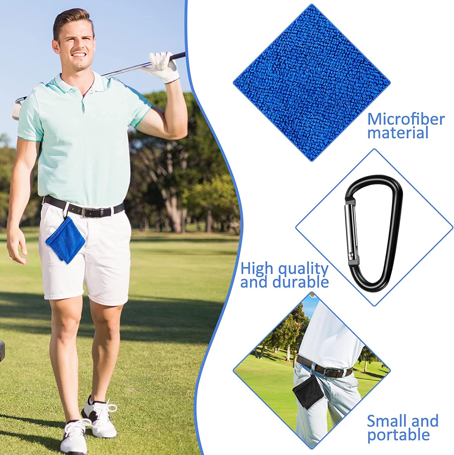Portable Golf Cleaner Accessories Wet and Dry Golf Towel Pocket Towel embroidery custom logo microfiber golf towel with Clip