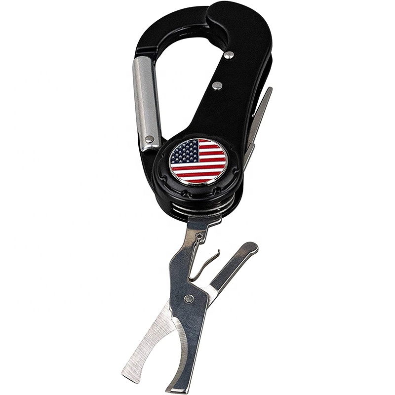 Factory Price Custom 5 in 1 Metal Divot Repair Tool Golf Multi Tool with Carabiner Clip and Customized Logo for Durable Use