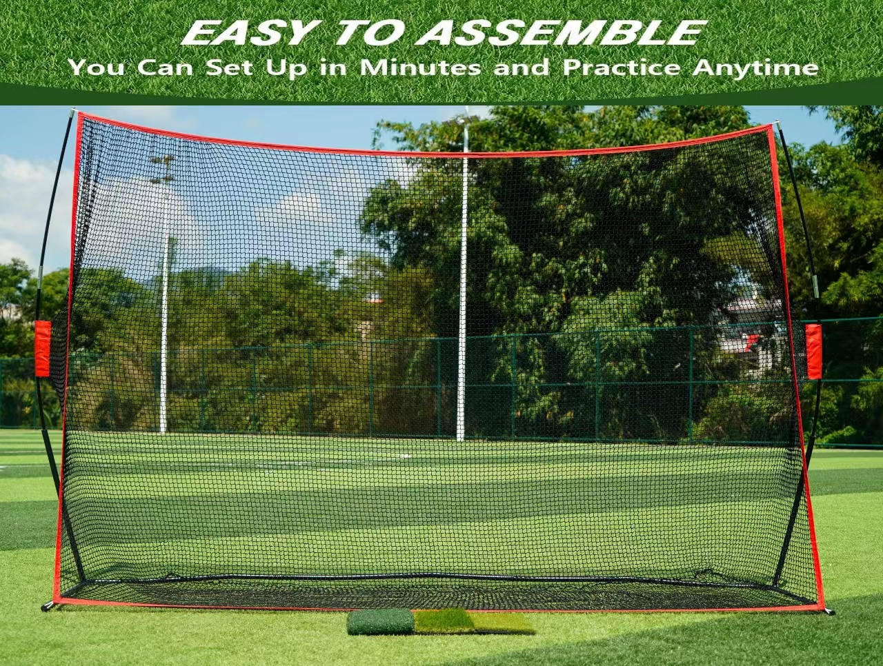 Waising Sports Golf 10X7 FT Stainless Steel Frame Polyester Net Portable Outdoor Training Practice Net