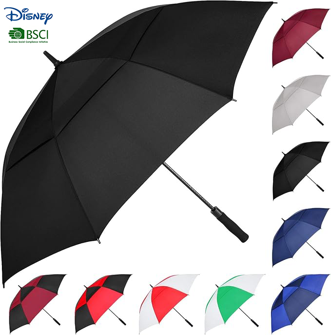 Windproof Double Canopy Golf Umbrella 27/30 Inch, Vented, Automatic Open, Waterproof for Stormy Weather