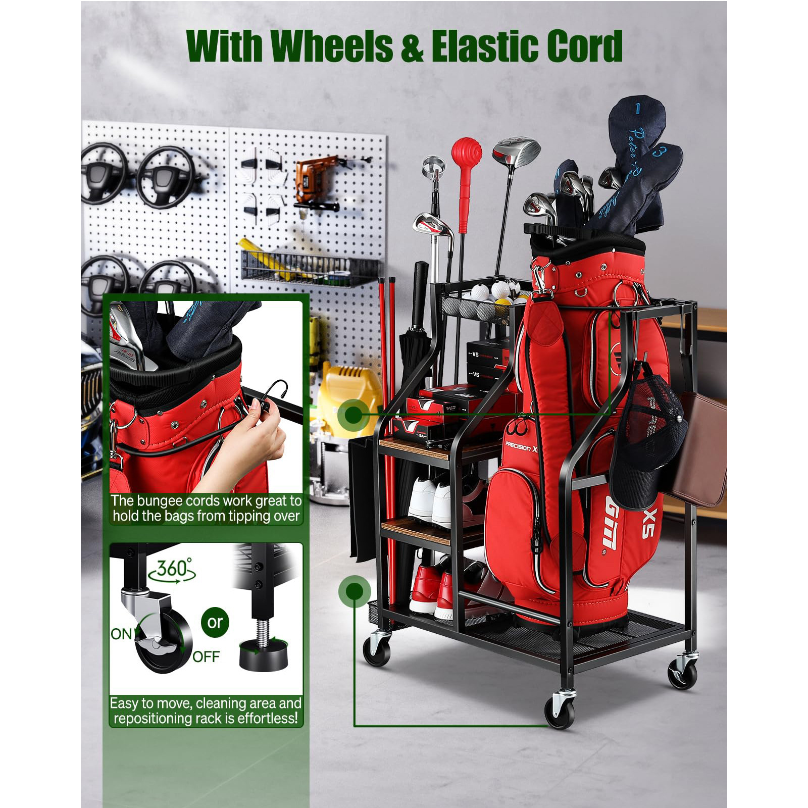 Golf bag storage rack components and material specs