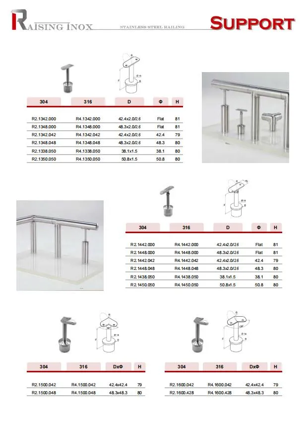 Stainless Steel Handrail Fittings Support Staircase Handrail Accessories