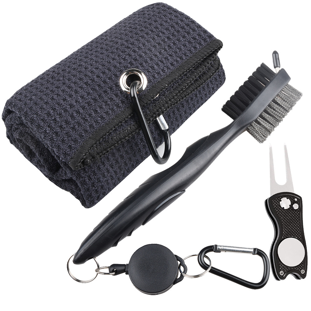 Hot-selling Manual Golf Cleaning Kit Towel 40*60CM + Club Double-sided Cleaning Brush Microfiber Fabrics for Personal Use