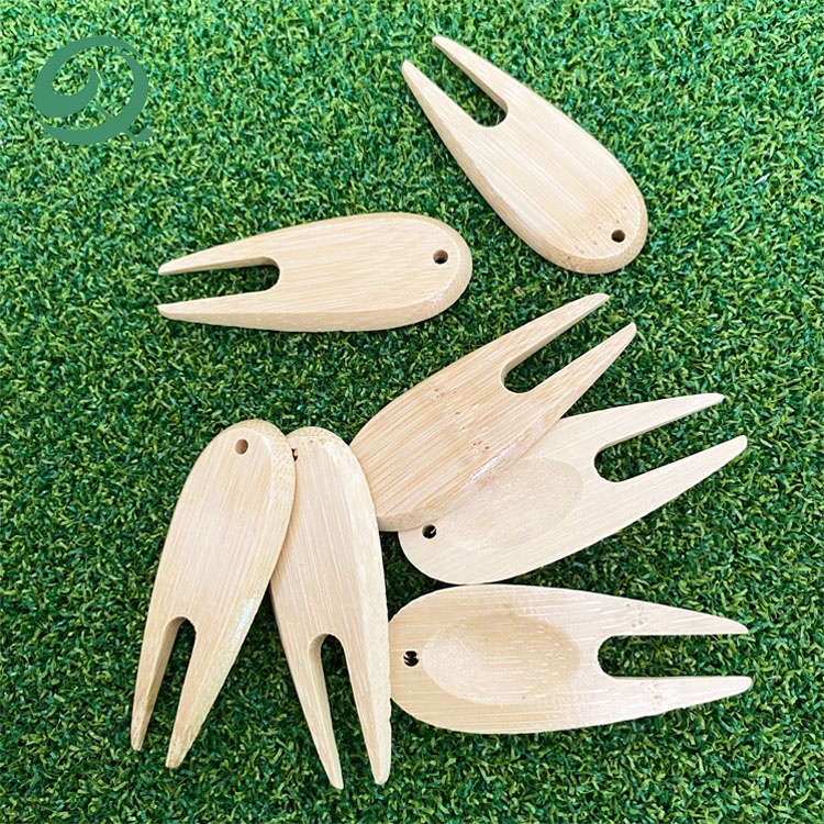 New Golf Accessory Eco-Friendly Bamboo Golf Divot Tool Marker Custom Logo Golf Divot Repair Tool Portable Lawn Maintenance Fork