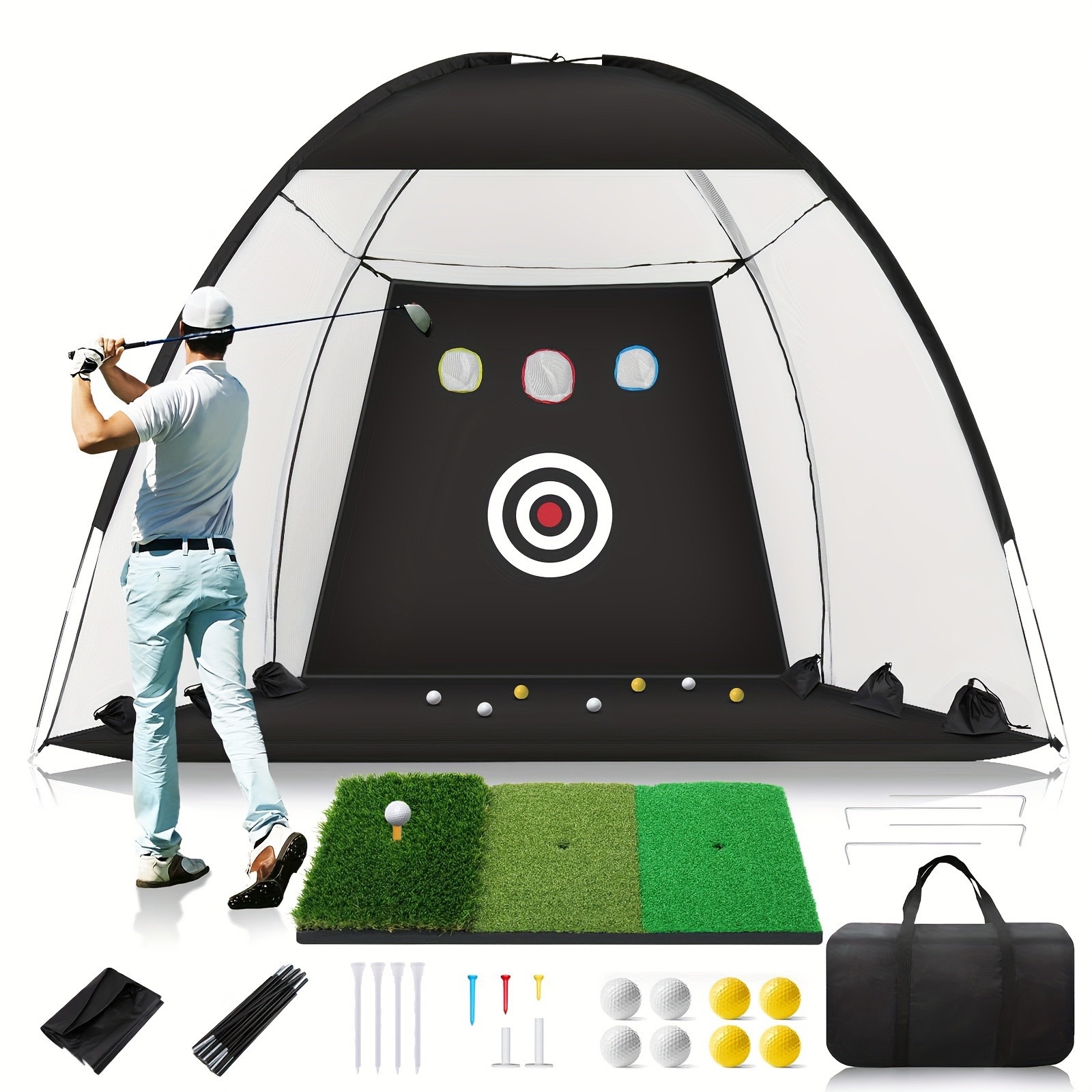 Golf Practice Net Indoor/Outdoor Portable Folding Hitting Cage Equipment Polyester Chipping Trainer