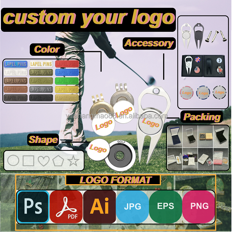 Multi Functional Zinc Alloy Golf Divot Repair Tool Magnetic Ball Marker Set Custom Logo Golf Accessories Box for Golf Players