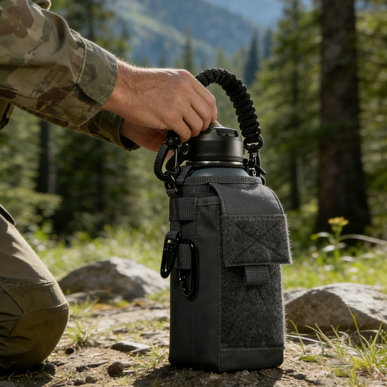 Outdoor Waterproof 32 oz Tactical Molle Polyester Water Bottle Holder Gym Hiking Fitness Travel Hydration Carrier Pouch