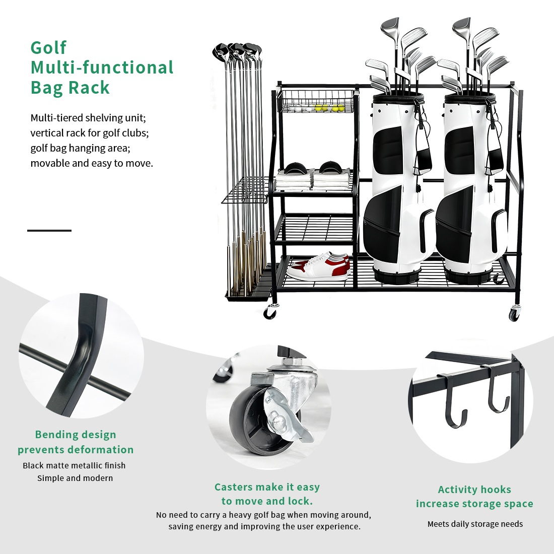 Golf Bag Club Holder Rack Accessories Shelves Ball Storage Stand Golf Bag Storage Rack for Garage